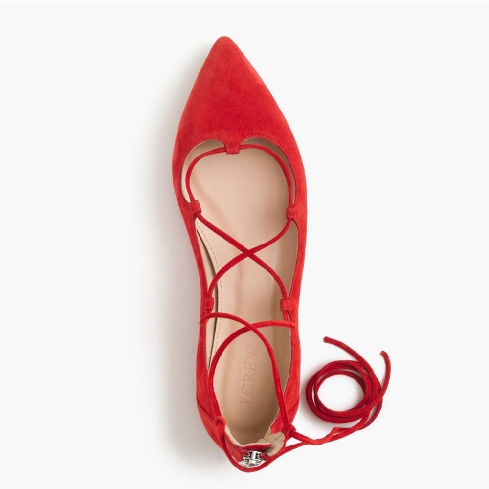 J. Crew Suede Lace-Up Pointed-Toe Ballet Flats